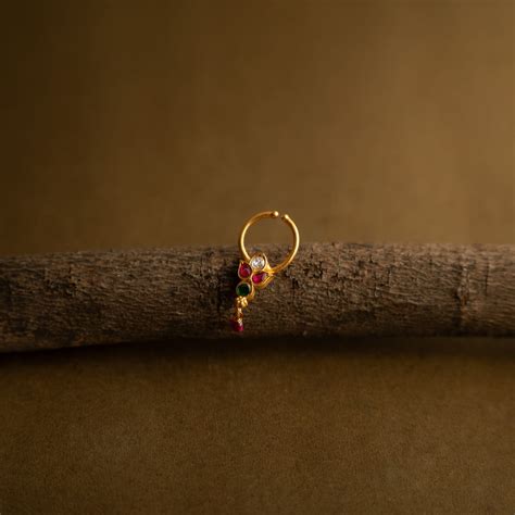 Ahalya Antique Nose Ring | Kemp, Emerald & Kundan Traditional Nath