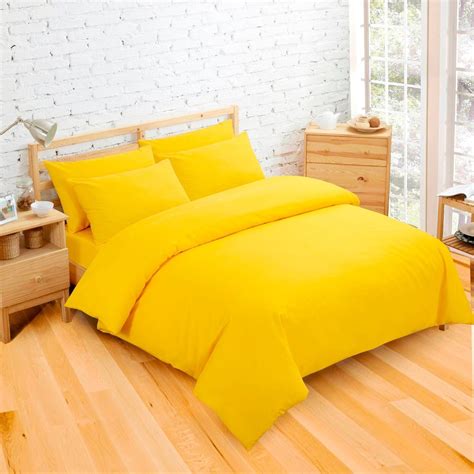 Yellow Duvet Cover Set with Fitted Sheet Solid Comfy Sateen | Duvet ...