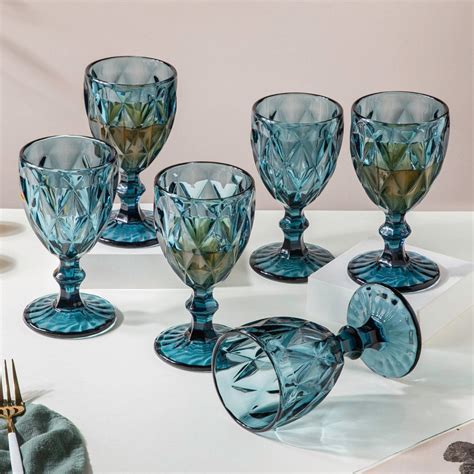Textured Drinkware Glass Blue Set Of 6 300 ml Online - Premium Wine ...