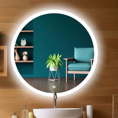 Buy Sunsyze Round LED Bathroom Mirror with 3 Lighting Options (Warm ...