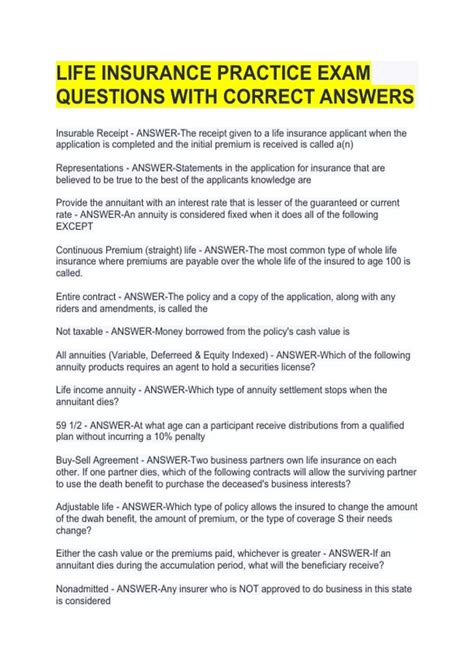 Life Insurance Practice Exam 的图像结果