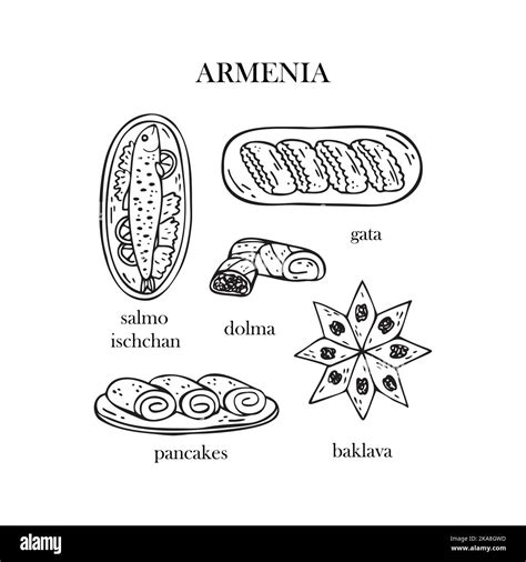 Vector set of illustrations of Armenian Christmas dishes. New Year ...
