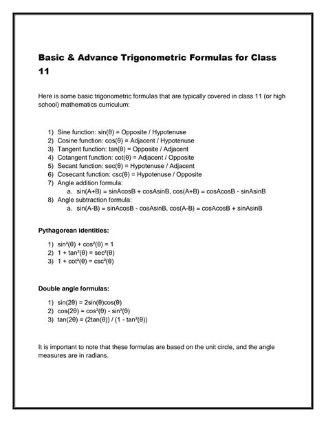 Trigonometric Functions Class 11 Formulas 的图像结果
