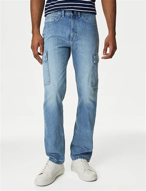 Buy Straight Fit Denim Cargo Jeans at Marks & Spencer