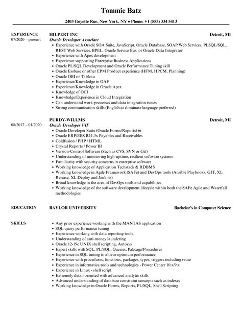 Image result for Oracle Developer Resume Sample
