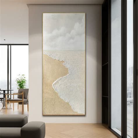 Large Wave Beach Texture Painting Beige and White Textured Canvas Art ...