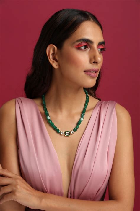 Sienna Green Kundan Single Line Necklace - Swabhimann Jewellery ...