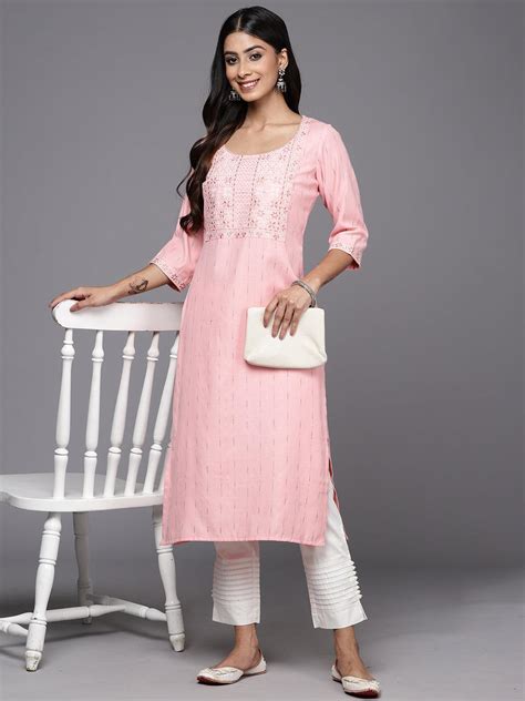 Buy Peach Yoke Design Rayon Straight Kurta Online at Rs.584 | Libas