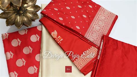 Best Red and White Banarasi Saree for Durga Puja - Sacred Weaves ...