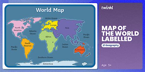 Labelled Map of the World | Display Resources | Twinkl