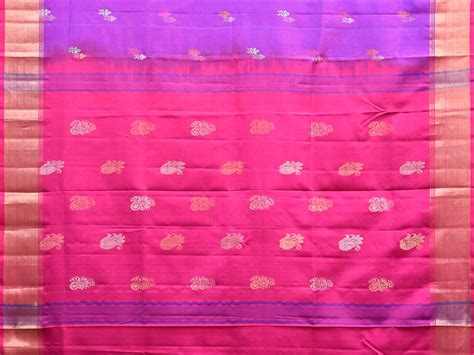 Purple and Pink Uppada Pure Silk Handloom Saree with Body and Pallu ...
