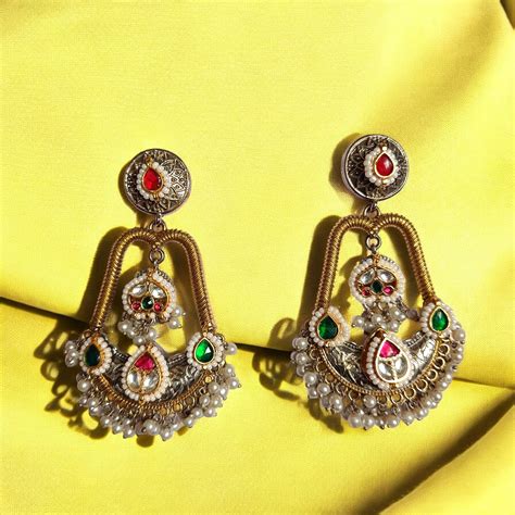 SHOP TELANAARI ELEGANT BANASHREE DUAL TONE FUSHION PACHI KUNDAN SILVER ...