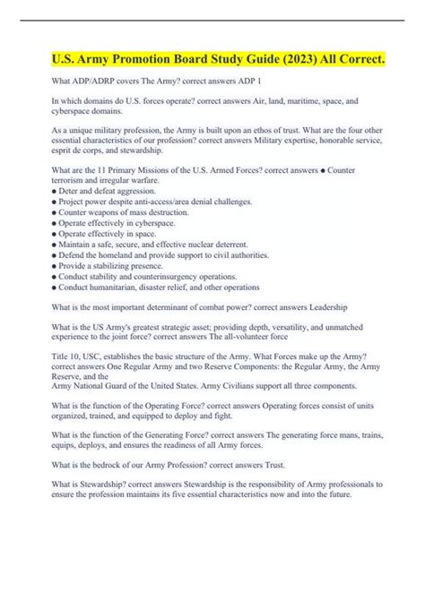 U.S. Army Promotion Board Study Guide (2023) All Correct. - U.S. Army ...