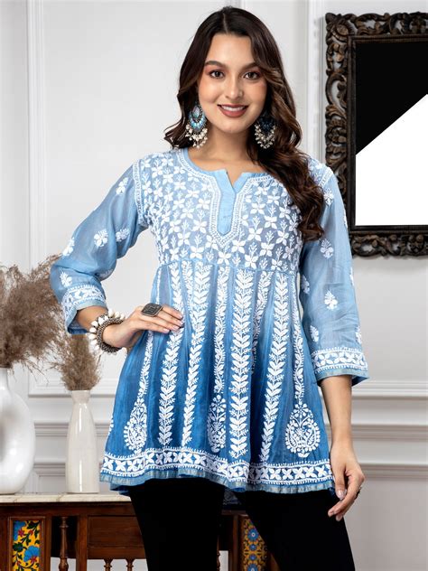 Get Embroidered Chikankari Anarkali Kurti – Paramount Chikan