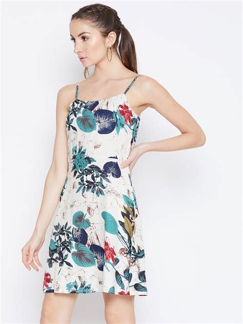 Berrylush Women Multi-Color Floral Printed Square Neck Flared A-Line M