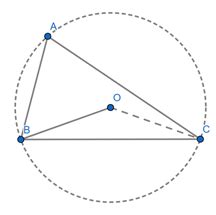 The circumcentre of a triangle ABC is O. Prove that ∠ OBC + ∠ BAC = 90°.