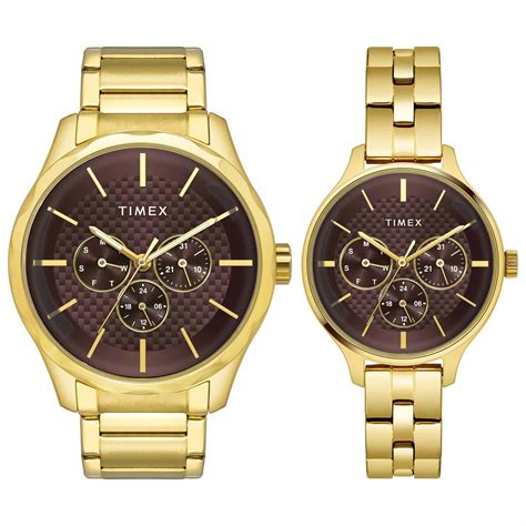Timex Chronograph Brown Stainless Steel Couple Watch - TW00PR297 – Sai ...