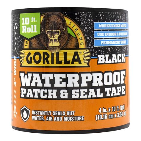 Gorilla Waterproof Patch & Seal Tape 4" x 10' Black, (Pack of 1 ...