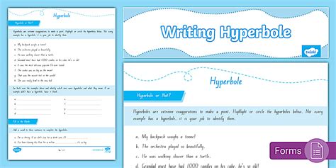 Level 3 Writing - Hyperbole Worksheet (teacher made)