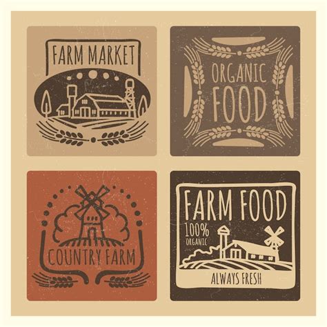 Grunge organic food farm market vintage labels | Premium Vector