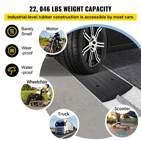 VEVOR 2 Pack Driveway Rubber Curb Ramps Kit Heavy Duty Car Threshold ...