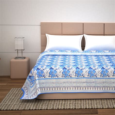 Cotton Dohar / Blanket King Bed Size Hand Block Printed, Blue Flower ...
