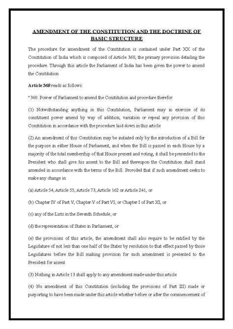 Amendment OF THE Constitution AND THE Doctrine OF Basic Structure ...