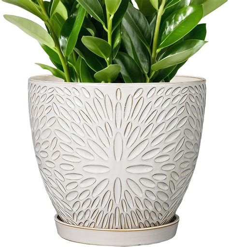 Amazon.com : G EPGardening 10 Inch Ceramic Planter Pot with Drainage ...