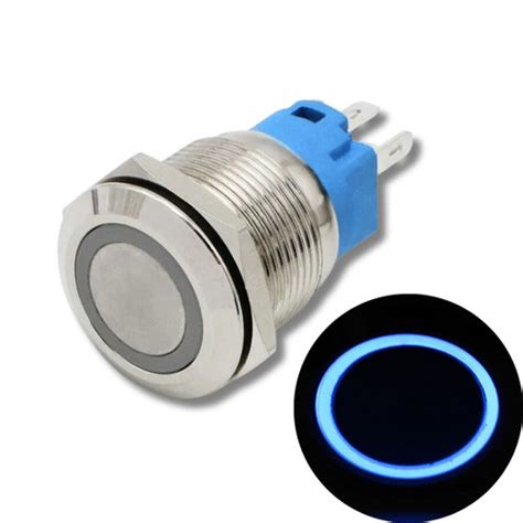 22mm Size BLUE Led Stainless Steel Latching Type Push Button Switch 5V ...