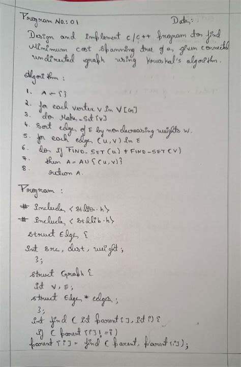 Design and Implement Programs for Minimum Cost Spanning Tree and ...