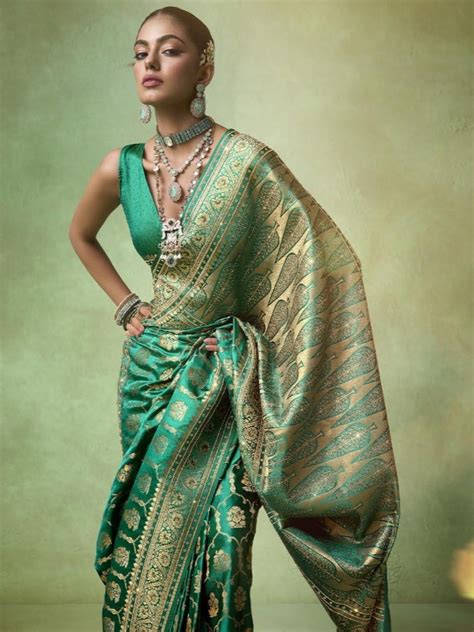 Emerald Green Bridal Saree in Tilfi Zari with Zarkan & Saroski Work ...