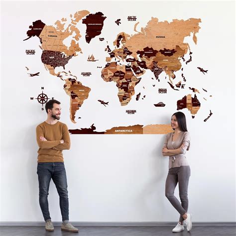 3D Wooden World Map for Wall - Woodern Texture - Unique Home Decor ...
