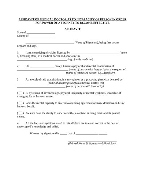 Affidavit of Medical Doctor for Power of Attorney - Fill Out, Sign ...