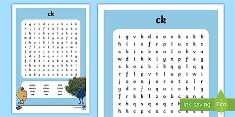'ck' Digraph Differentiated Word Search