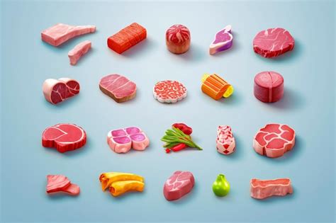 Savory delights colorful and ultrarealistic 3d icon set of meat ...