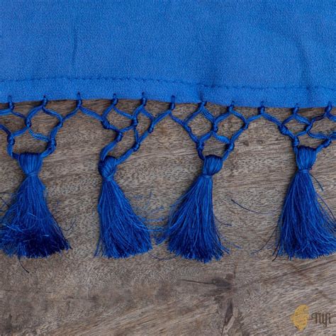 Deep Periwinkle Blue Pure Georgette Banarasi Handloom Bandhani Dupatta ...
