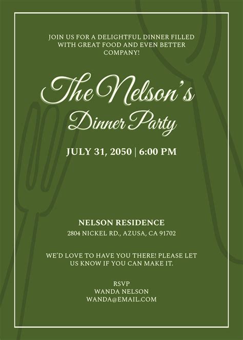 Free Simple Dinner Invitation Message Template to Edit Online