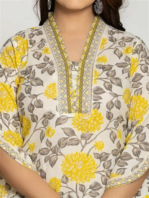 Yellow And Off White Cotton Pakistani Style Kurta Dupatta Set – Yufta Store