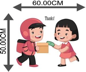 AK GRAPHICS 60 cm Delivery boy girl cartoon characters Self Adhesive ...