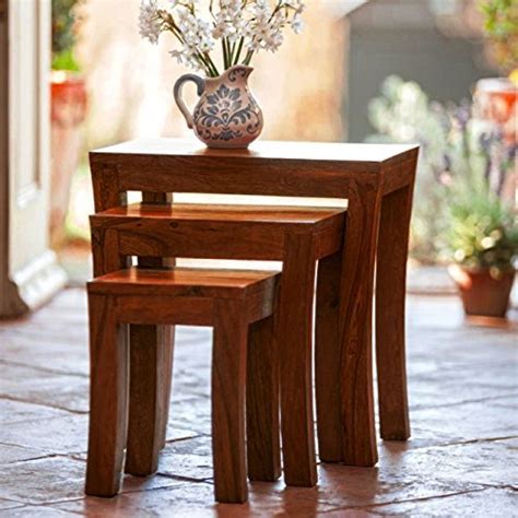 Custom Decor Carissa Solid Wood Stool Set of 3 Nesting Bedside Tables ...