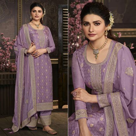 Purple Floral Sequins Embroidered Dola Silk Palazzo Suit