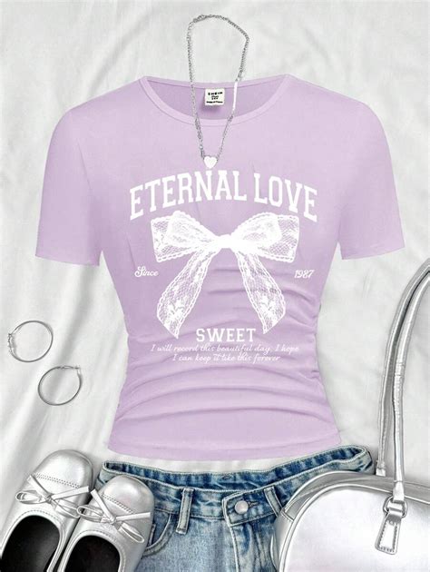 Teen Girls' Casual Minimalist High Waist Short T-Shirt, Lace Print ...