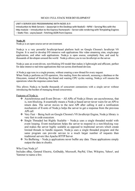 MC4201 Full stack I I unit - MC4201 FULL STACK WEB DEVELOPMENT Node ...