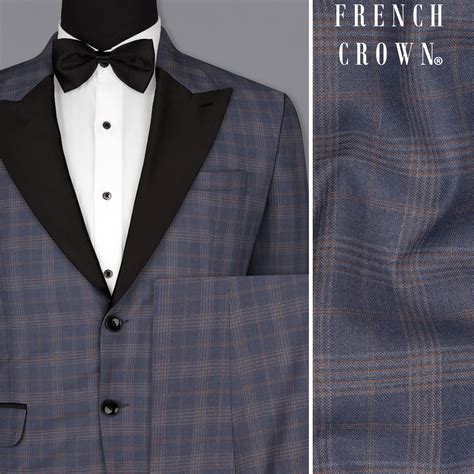 Trout Gray Checks-Plaid Tuxedo Premium Cotton Suits for Men