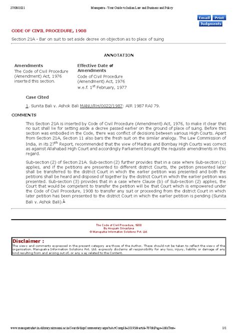 Section 21 A commentary cpc - 27/08/2021 Manupatra - Your Guide to ...