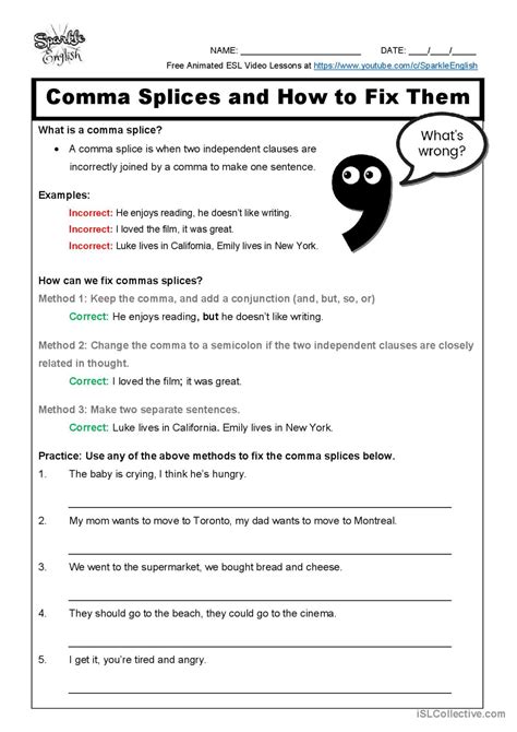 Image result for Comma Activity Worksheet