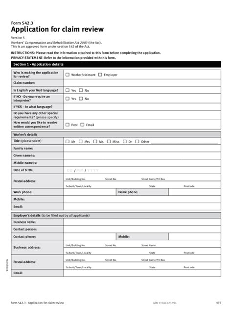 Queensland Workers' Compensation Review Application - Blank Fillable ...