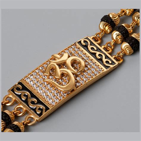 Om Design High-quality Gold Plated 3 Line Rudraksha Bracelet For Men ...