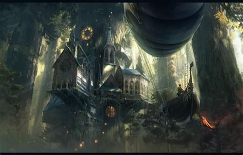 Download wallpaper house, fiction, ship, fantasy, art, Tuomas Korpi ...