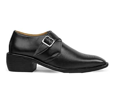 Buy Men's 2 Inch Heel Height Increasing Black Casual Monk Shoes - 5 UK ...